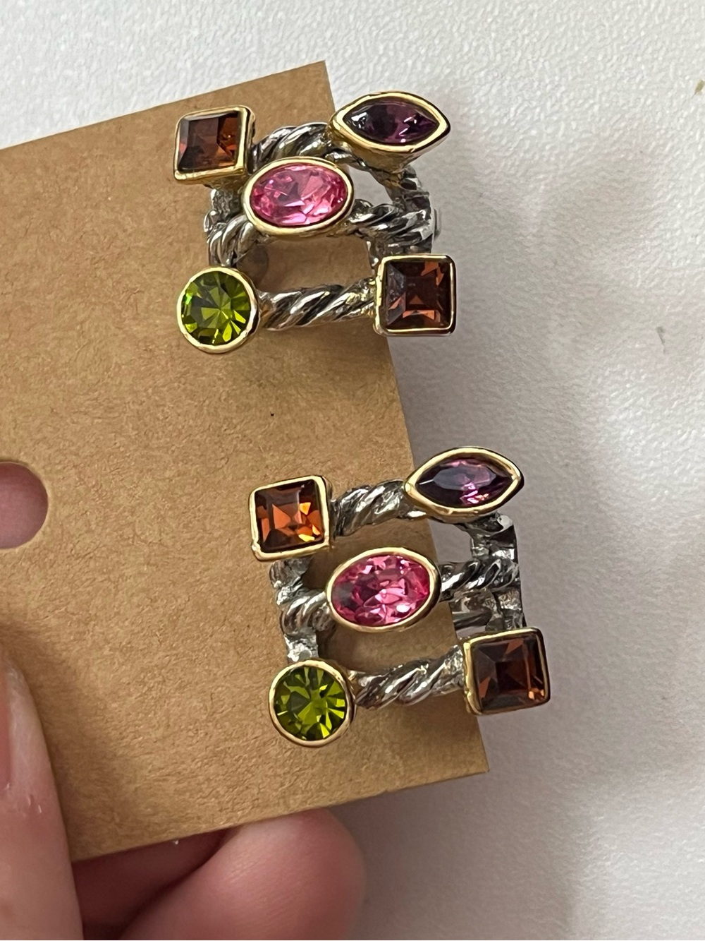 Multicolored CZ chunky twisted silver tone cuff collar and earring set - Picture 8 of 11